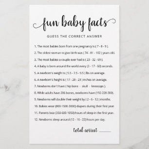 Papier Fun Baby Facts Jeu avec réponses Baby shower parti