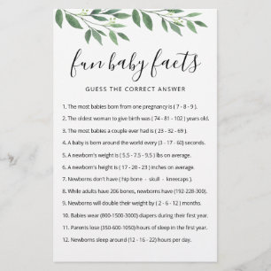Papier Fun Baby Facts Jeu avec réponses Baby shower parti