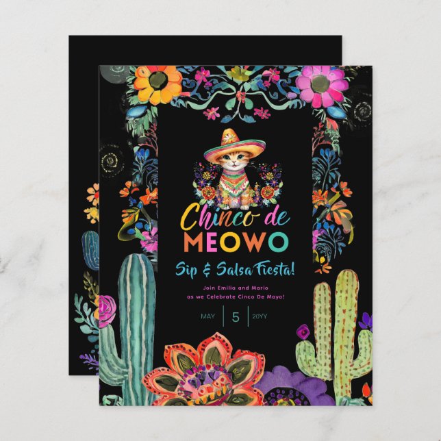 Papier Funny Cinco De Mayo Sip and Salsa Cat FIESTA (Devant / Derrière)