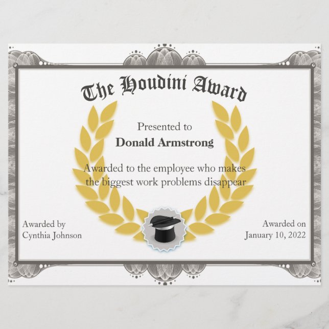 Papier Funny Employé Award - Houdini (Devant)