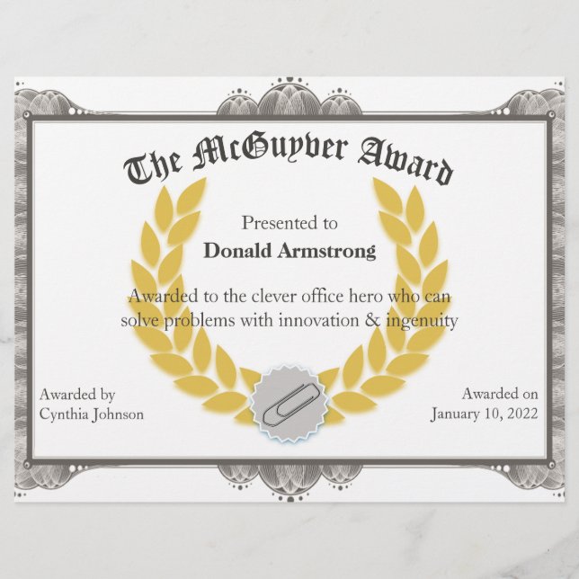 Papier Funny Employé Award - McGuyver (Devant)