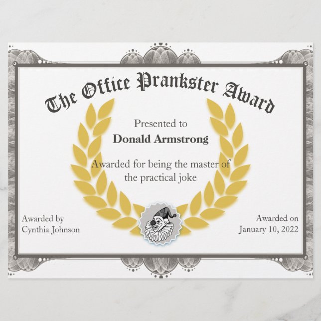 Papier Funny Employé Award - Plaisanterie pratique (Devant)