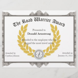 Papier Funny Employé Award - Road Warrier