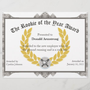 Papier Funny Employé Award - Rookie de l'année