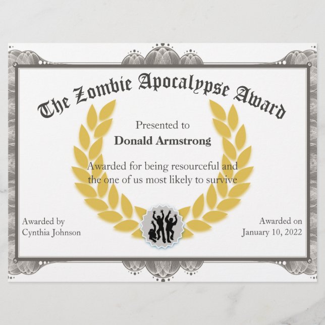Papier Funny Employé Award - Zombie Apocalypse (Devant)