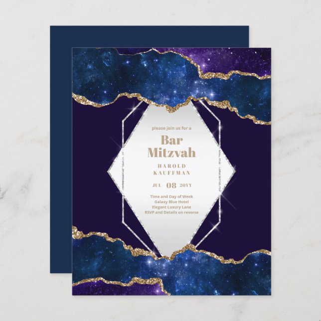 Papier GALAXY Boys BAR MITVAH AGATE Blue Invitation (Devant / Derrière)
