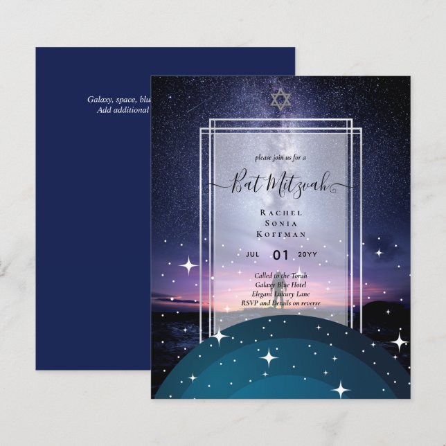 Papier Galaxy Starry BAT MITZVAH de nuit Agate Invitation (Devant / Derrière)