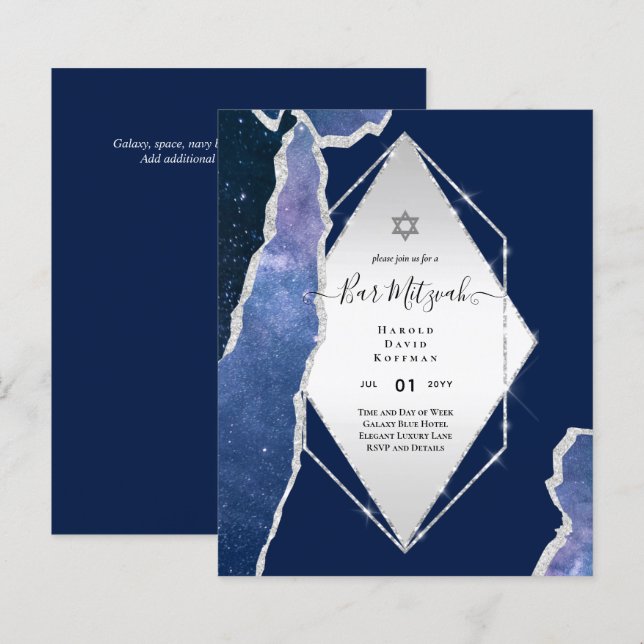 Papier Galaxy Starry Night BAR MITZVAH Agate Invitation (Devant / Derrière)