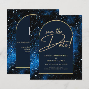 Papier Galaxy Starry Night Blue Gold Mariage SAVE DATE