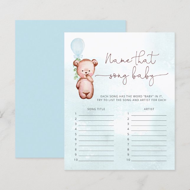 Papier Garçon Bear Bolos Nom Qui Chanson Jeu (Devant / Derrière)