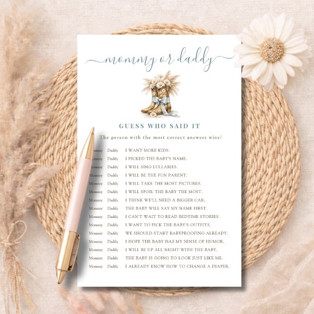 Papier Garçon Bottes & Rubans Maman ou Papa Devine Qui A  (Créateur téléchargé)