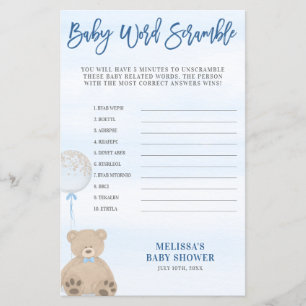 Papier Garçon Teddy Bear Blue Balloon Word Scramble Jeu
