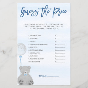 Papier Garçon Teddy Ours bleu Gris Balloon Devinez le pri