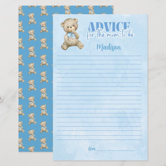 Papier Garçons Balloon Bear Conseil Pour Maman Douche Jeu (Devant / Derrière)