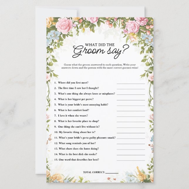 Papier Garden Bridal Shower What did the Groom Say Game (Devant)