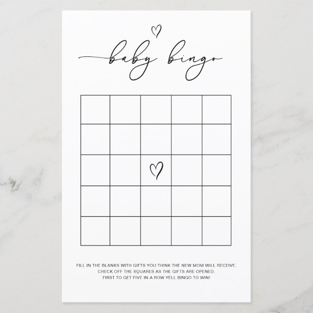 Papier Gender Neutral Baby Bingo Game (Devant)