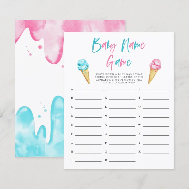 Papier Genre Reveal Crème de glace Nom de bébé Douche Jeu (Devant / Derrière)