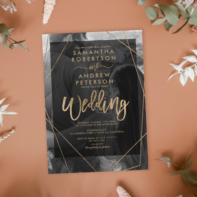 Papier Geometric gold typography photo budget wedding (Créateur téléchargé)