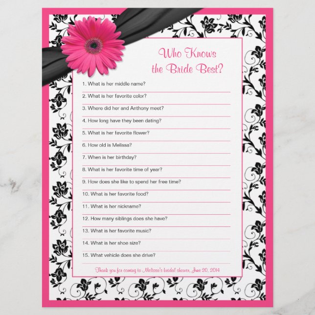 Papier Gerber Rose Daisy Black Floral Fête des mariées Je (Devant)
