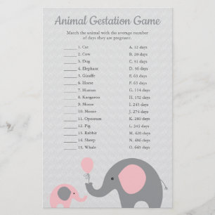 Papier Gestation animal éléphant rose Match douche jeu