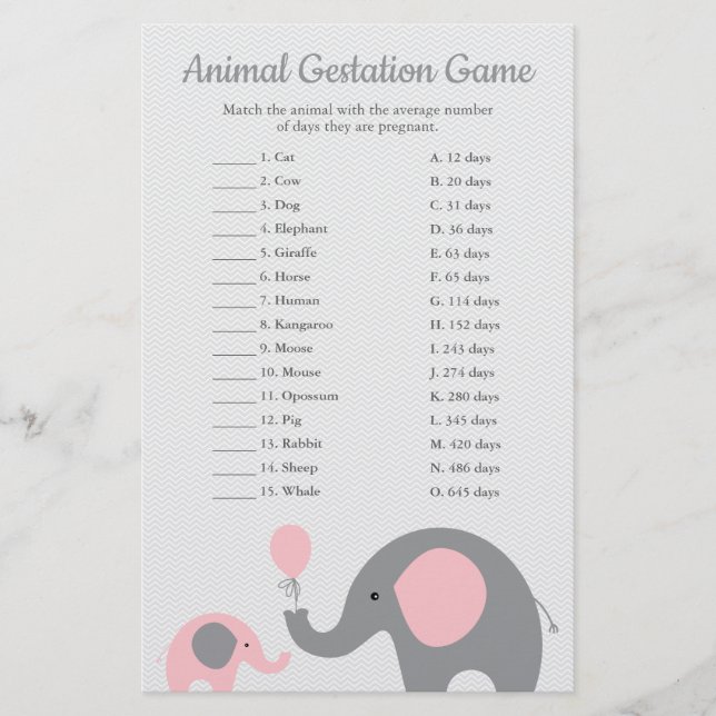 Papier Gestation animal éléphant rose Match douche jeu (Devant)