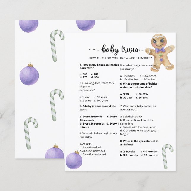 Papier Gingerbread cookie Baby Trivia Baby shower Jeu (Devant / Derrière)