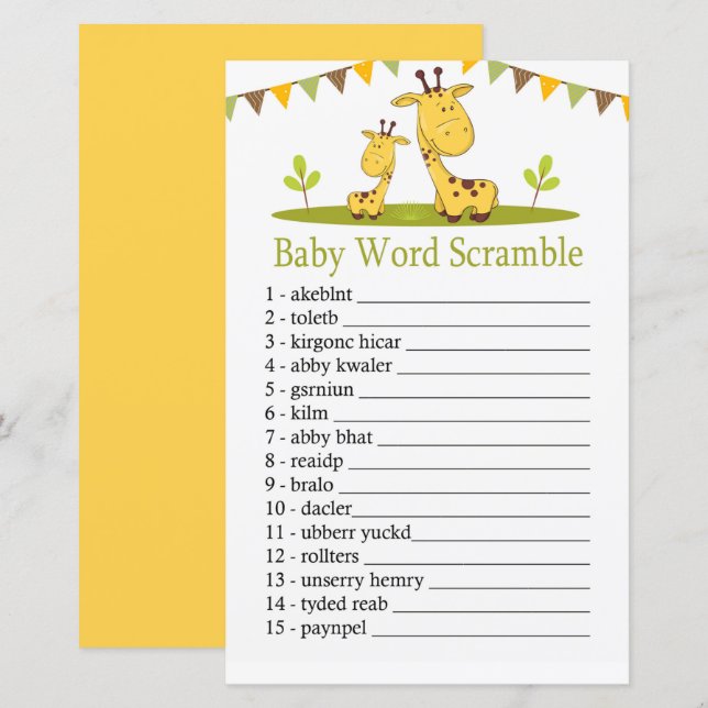Papier Girafe de mignonne Baby mot jeu brouillon (Devant / Derrière)