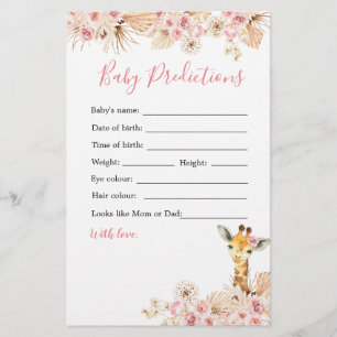 Papier Girafe rose pâle Baby shower prédictions bébé