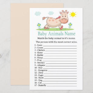 Papier Giraffe Baby Animaux Nom Jeu