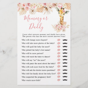 Papier Giraffe Boho rose pâle Baby shower maman ou papa