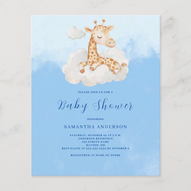 Papier Giraffe Boy Budget Baby shower Invitation (Devant)