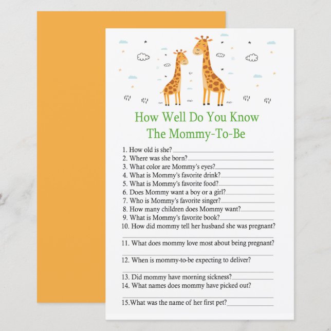 Papier Giraffe Comme vous connaissez bien le jeu de baby  (Devant / Derrière)