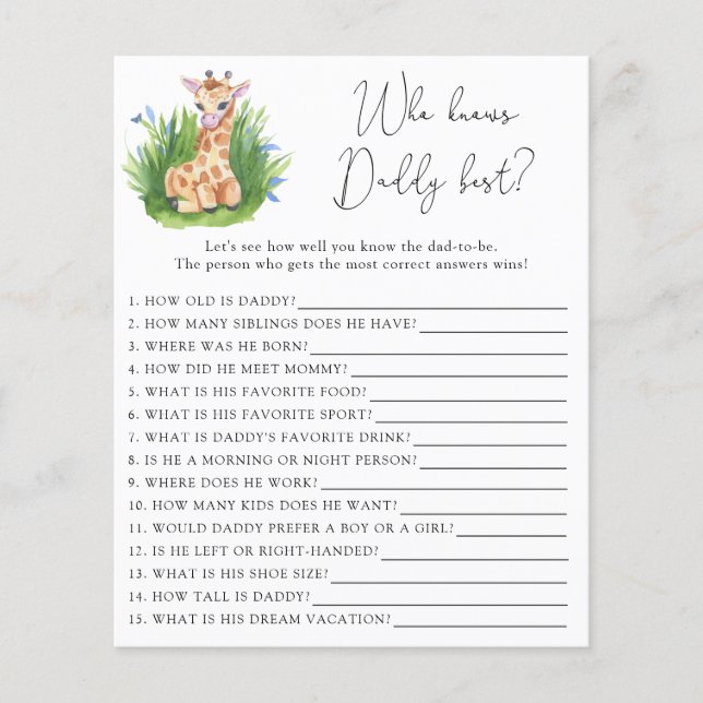 Papier Giraffe - Qui connaît le mieux DADDY (Devant)