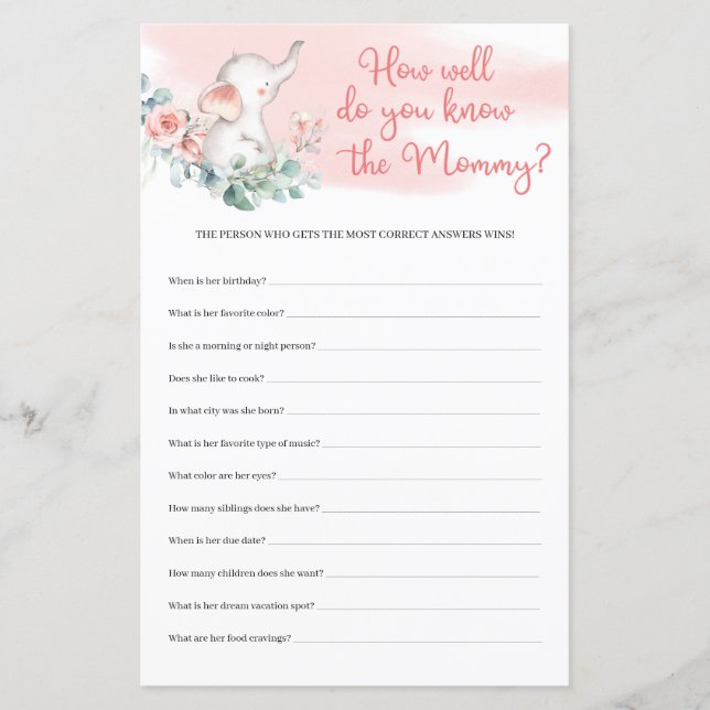 Papier Girl Elephant Comment Bien Connaissez-Vous Le Jeu  (Devant)