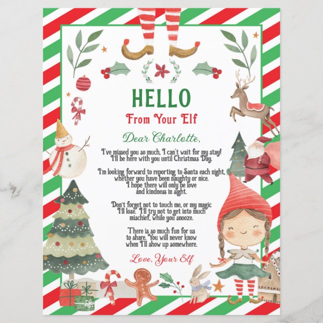 Papier Girl Elf Retour Arrivée Lettre de Noël d'Elf (Devant)