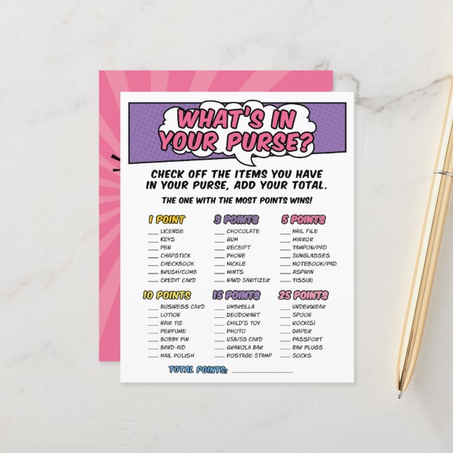 Papier Girly Superhero Comic Baby shower de livre Jeu de  (Devant/Arrière en situation)