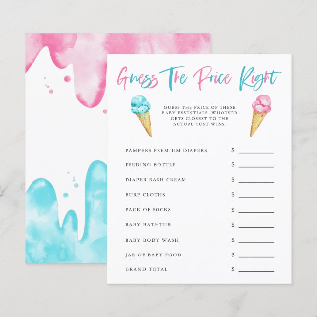 Papier Glace Cream Genre Reveillez Party Devinez Le Prix (Devant / Derrière)