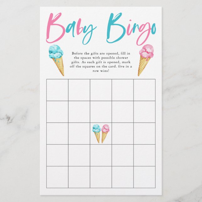 Papier Glace Cream Genre Reveval Party Baby Bingo Jeu (Devant)