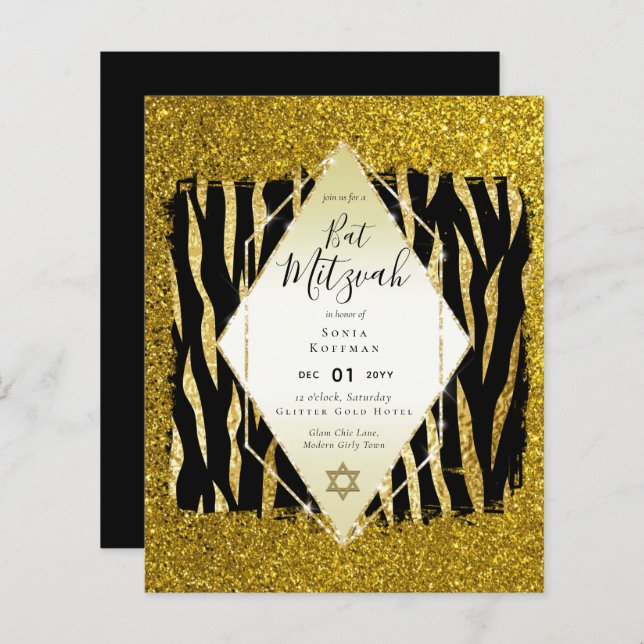 Papier Glam BAT MITZVAH Girly Gold Parties scintillant Po (Devant / Derrière)