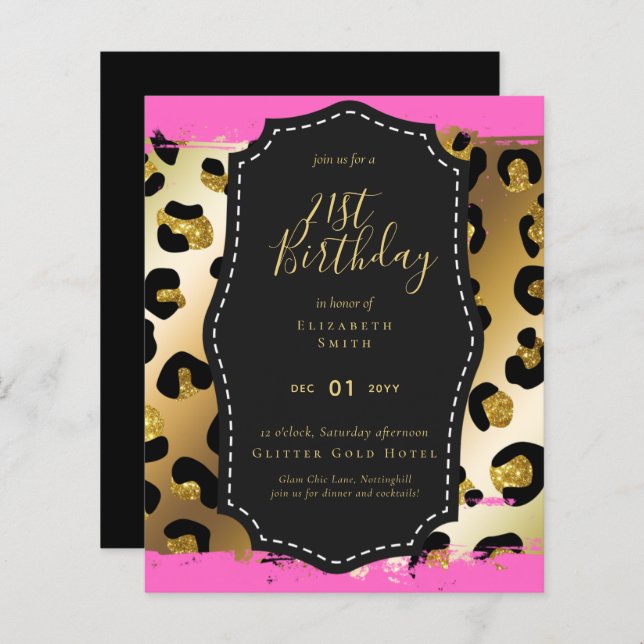 Papier Glam Girly Parties scintillant 21e anniversaire (o (Devant / Derrière)