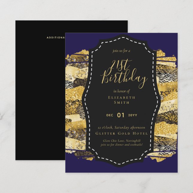 Papier Glam Girly Parties scintillant 21e anniversaire (o (Devant / Derrière)