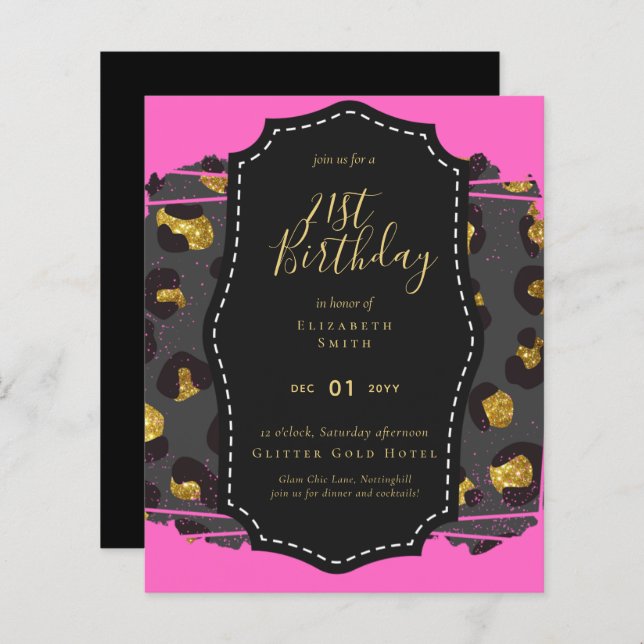 Papier Glam Girly Parties scintillant 21e anniversaire (o (Devant / Derrière)