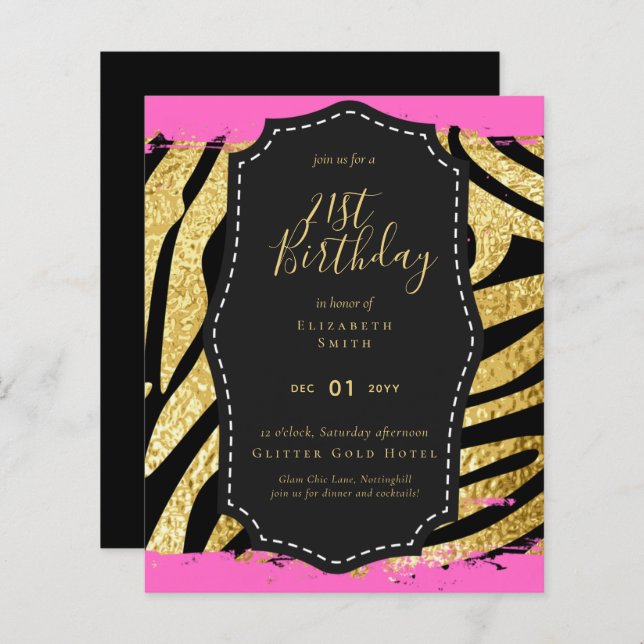 Papier Glam Girly Parties scintillant 21e anniversaire (o (Devant / Derrière)
