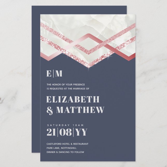 Papier Glam Rosegold DECO Mariage Inviter Modern Chic (Devant / Derrière)