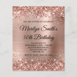 Papier Glittery Rose Gold Glam 50e anniversaire Invitatio