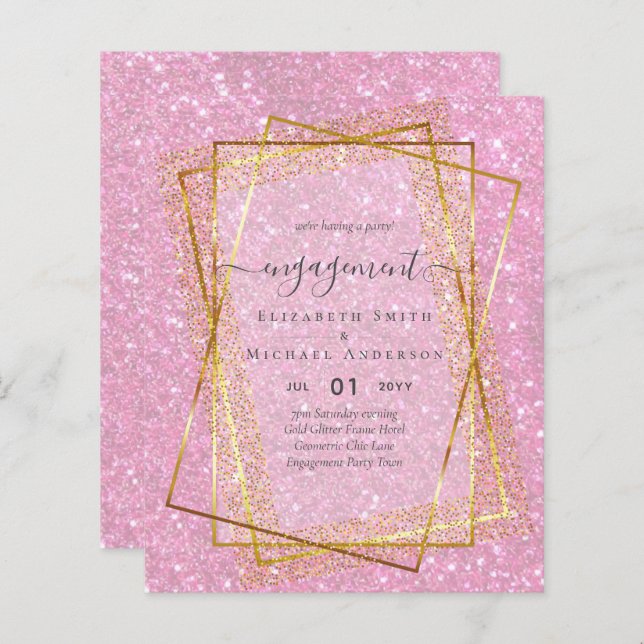 Papier Glitzy Glam ENGAGEMENT Partie Invitations BUDGET (Devant / Derrière)