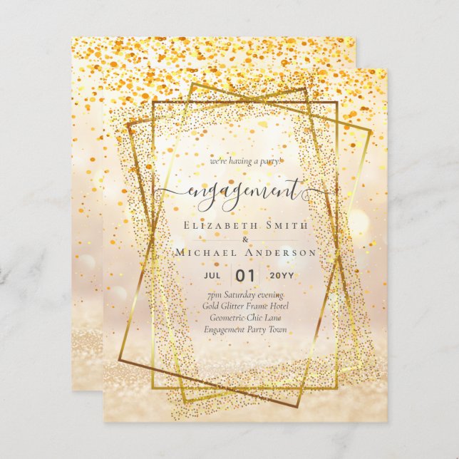 Papier Glitzy Glam ENGAGEMENT Partie Invitations BUDGET (Devant / Derrière)