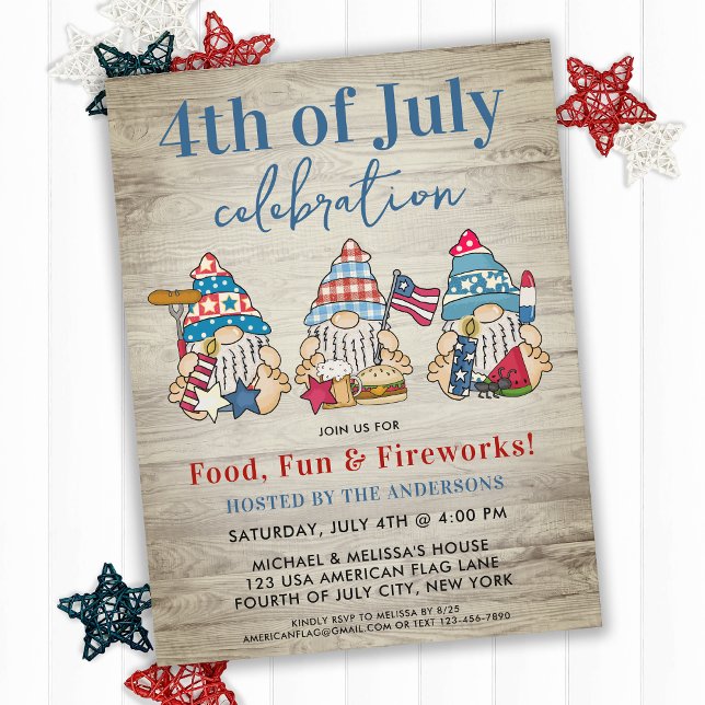 Papier Gnomes lunatiques budgétaires 4 juillet Invitation (Créateur téléchargé)