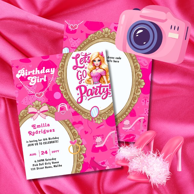 Papier Go Party Retro Doll Accessoires de poupée rose vif (Créateur téléchargé)