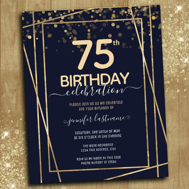 Papier Gold 75th Anniversaire de fête Budget Invitation (Créateur téléchargé)